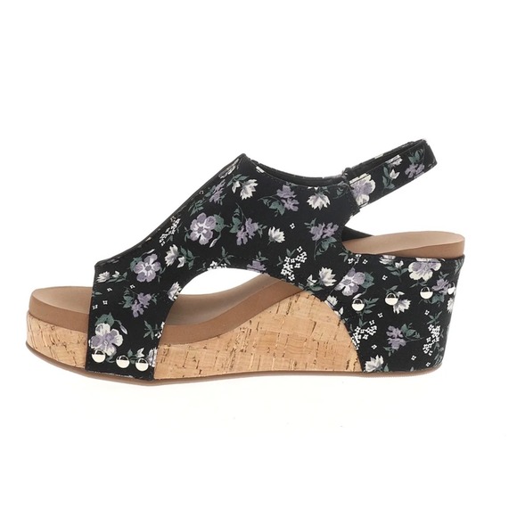 Corkys Carley Womens Black Floral Wedge Sandals Slingback Size 10 NEW - Picture 9 of 12
